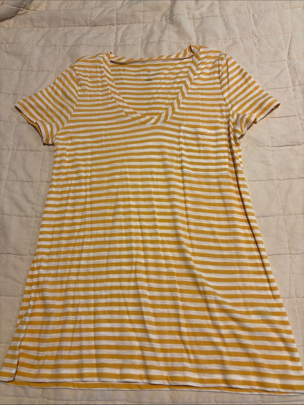 Yellow & White Striped V-Neck Tee